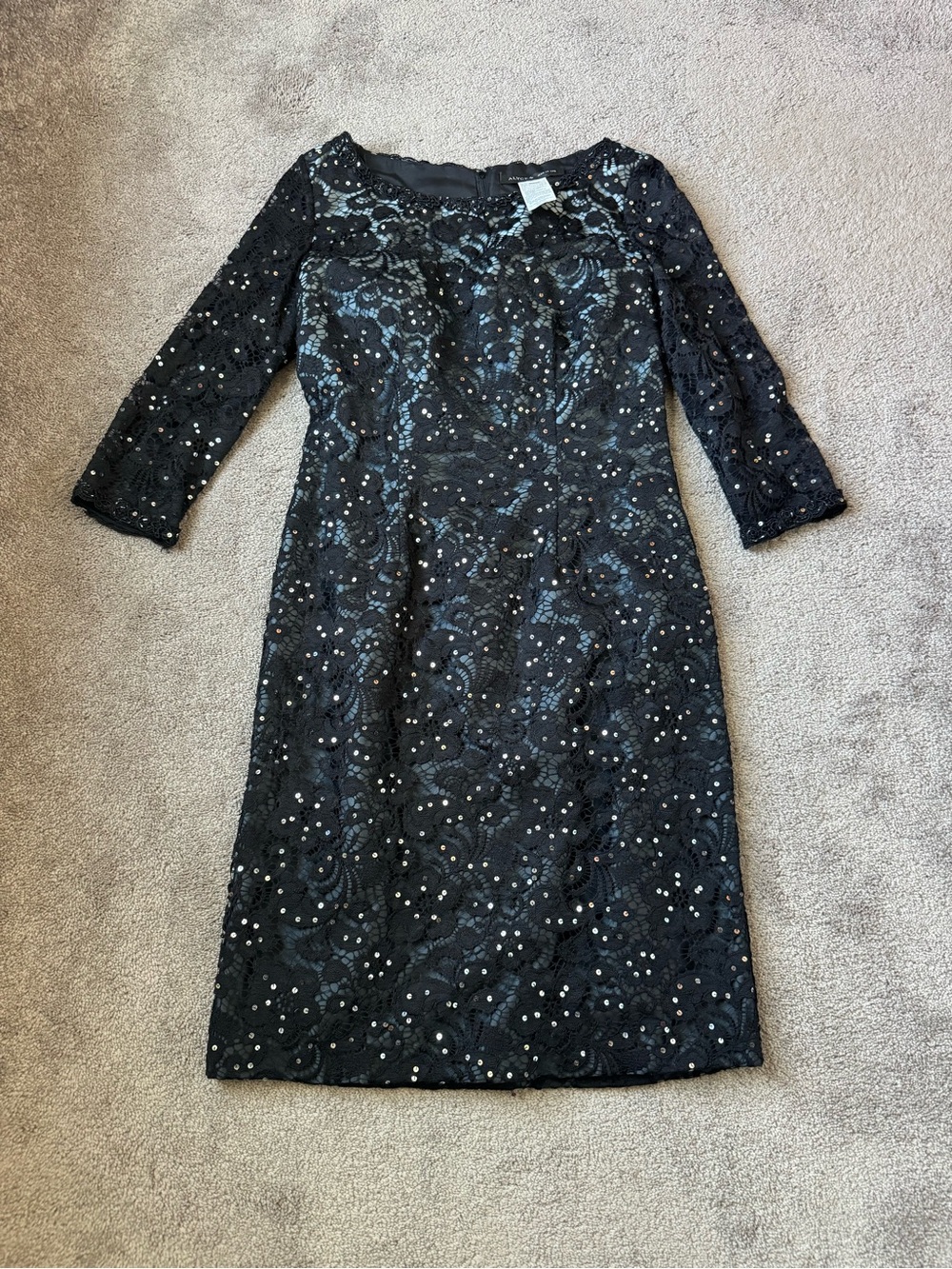 Alyce Jean De Lys Black Lace Sequin Cocktail Dress SIZE 8 Formal Evening Midi